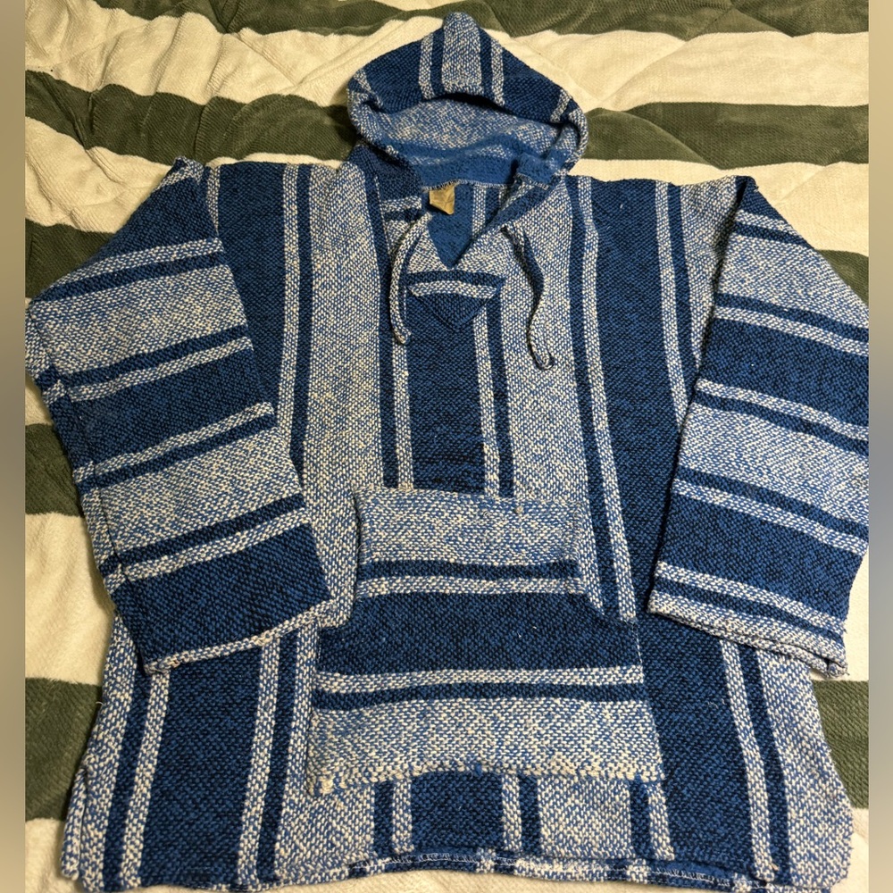 Vintage Blue and White Striped Baja Hoodie